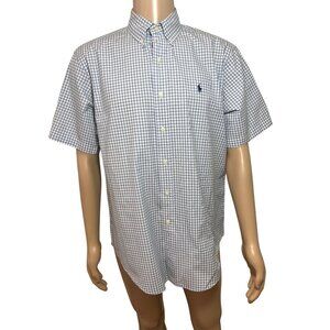 Ralph Lauren Men’s Button Down Shirt L Short Sleeve Plaid White Blue Black Check
